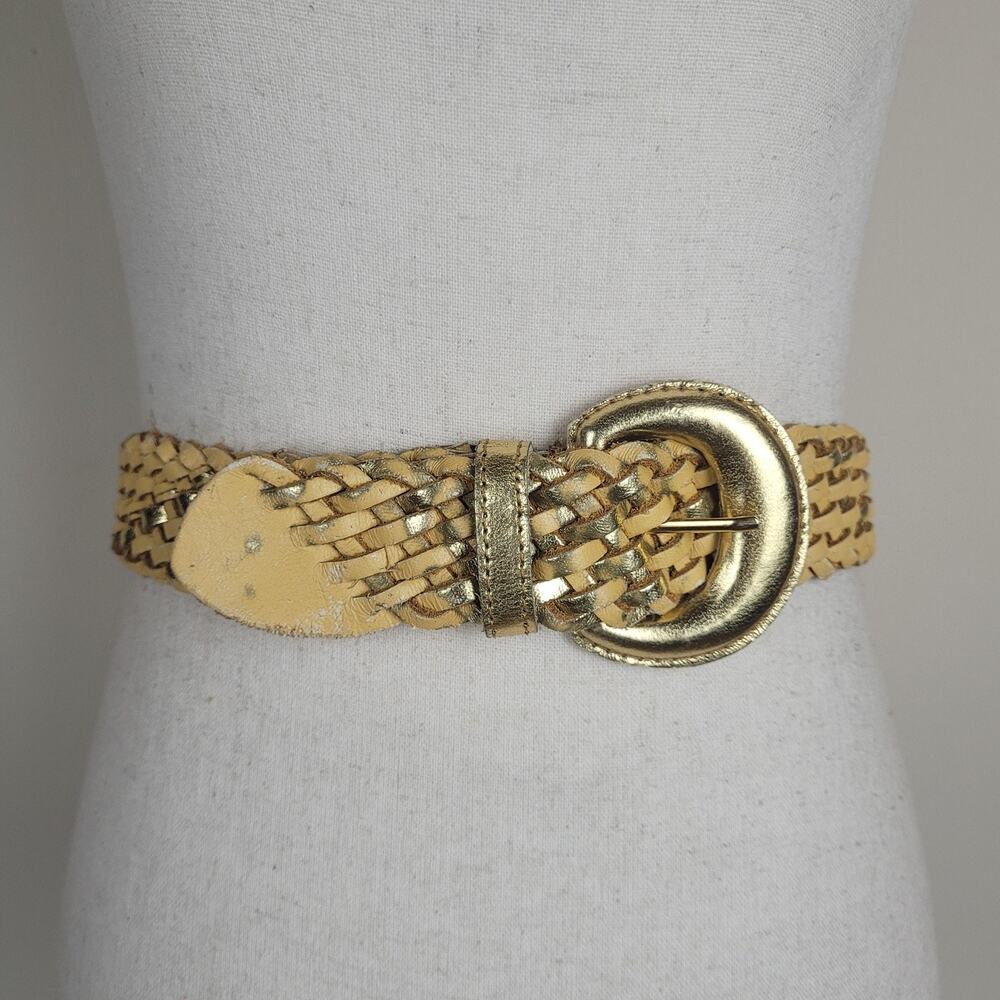 VTG Capezio Belt Lg Gold Leather Braided Woven Metallic Boho Statement 90s 80s